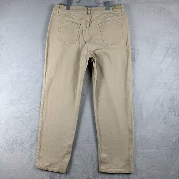 Liz Claiborne Straight Leg Fit Jeans Stretch Mid Rise Womens Beige SZ 14 Petite - Picture 2 of 11
